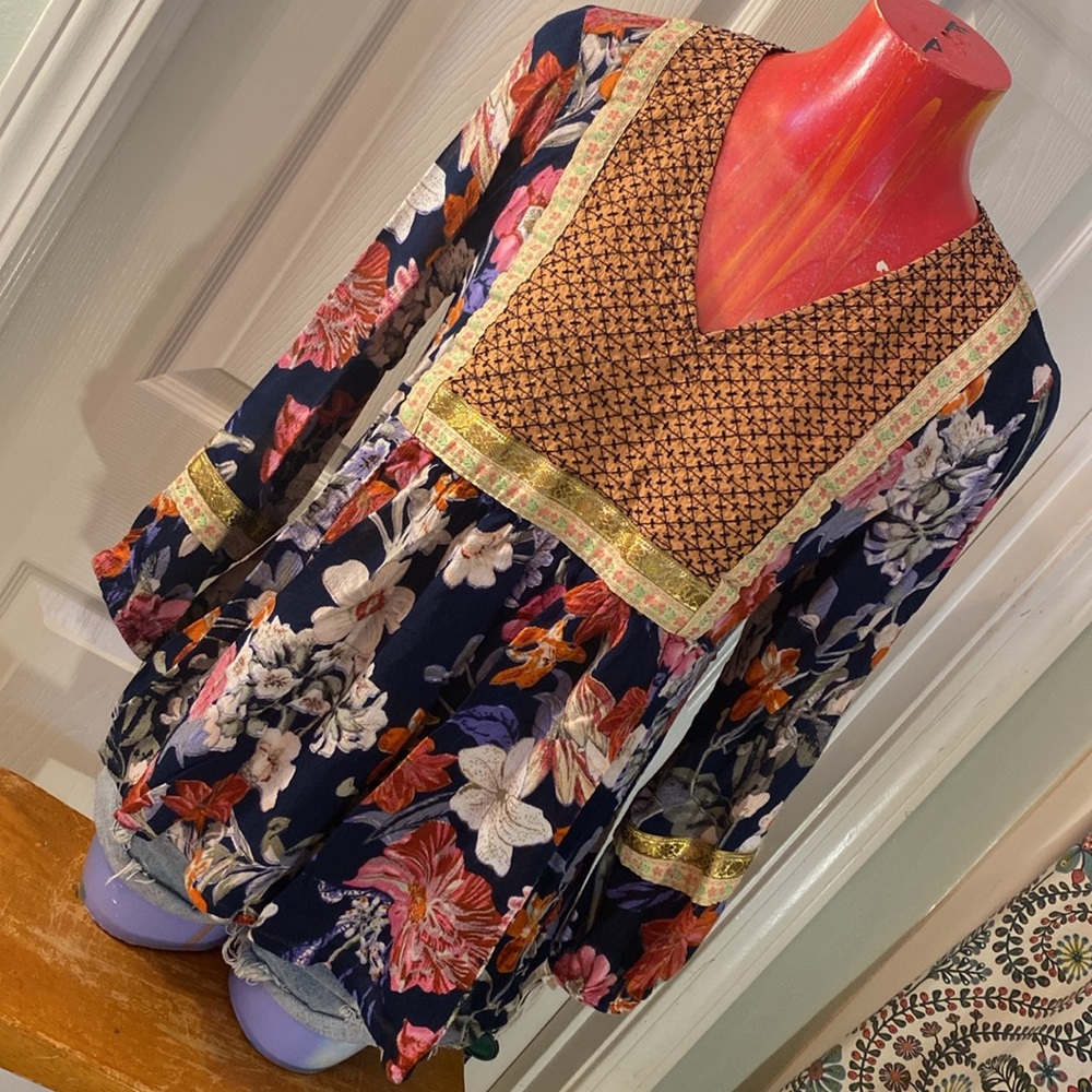 Bohemian Hippie Floral Embellished Blouse